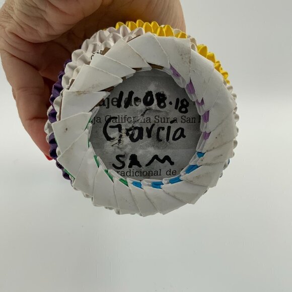 2018 Handmade Signed & Dated 3D Modular Origami Paper Flower Vase w/ Flowers - Picture 7 of 7